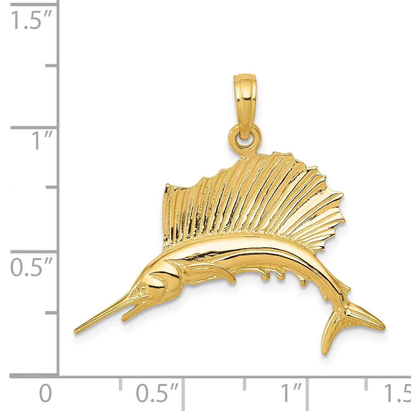 14k Yellow Gold Solid Polished Finish Sailfish Charm Pendant