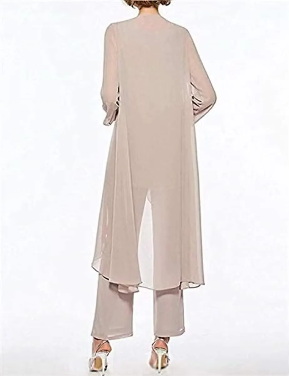 3 PCS Mother of The Bride Dresses Pant Suits for Women Long Sleeve Chiffon Formal Pant Suits for Wedding