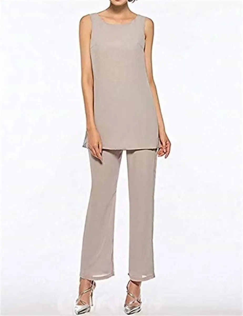 3 PCS Mother of The Bride Dresses Pant Suits for Women Long Sleeve Chiffon Formal Pant Suits for Wedding