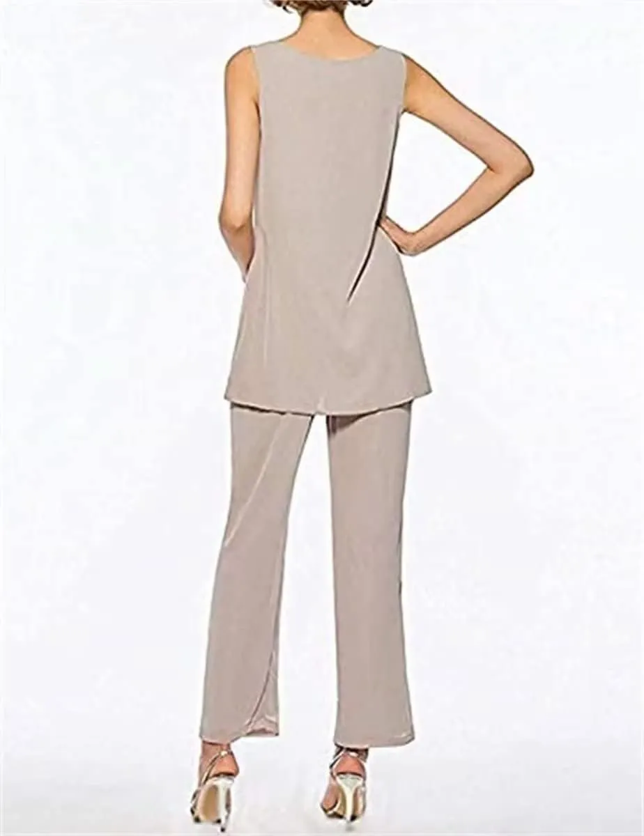 3 PCS Mother of The Bride Dresses Pant Suits for Women Long Sleeve Chiffon Formal Pant Suits for Wedding