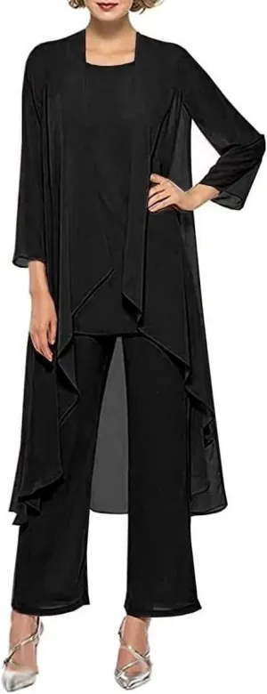 3 PCS Mother of The Bride Dresses Pant Suits for Women Long Sleeve Chiffon Formal Pant Suits for Wedding