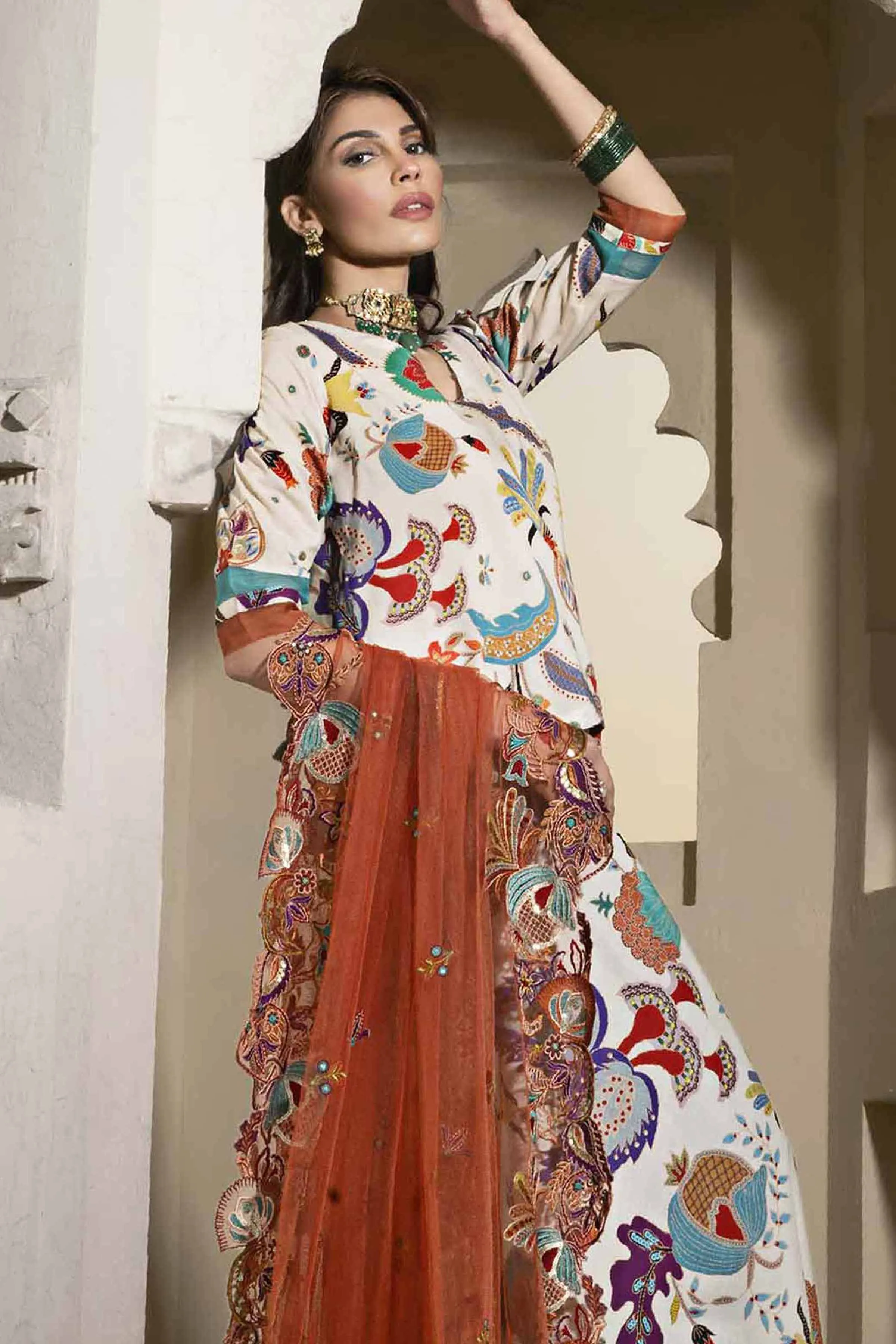 3 Piece - Printed Embroidered Suit - KFE24-94