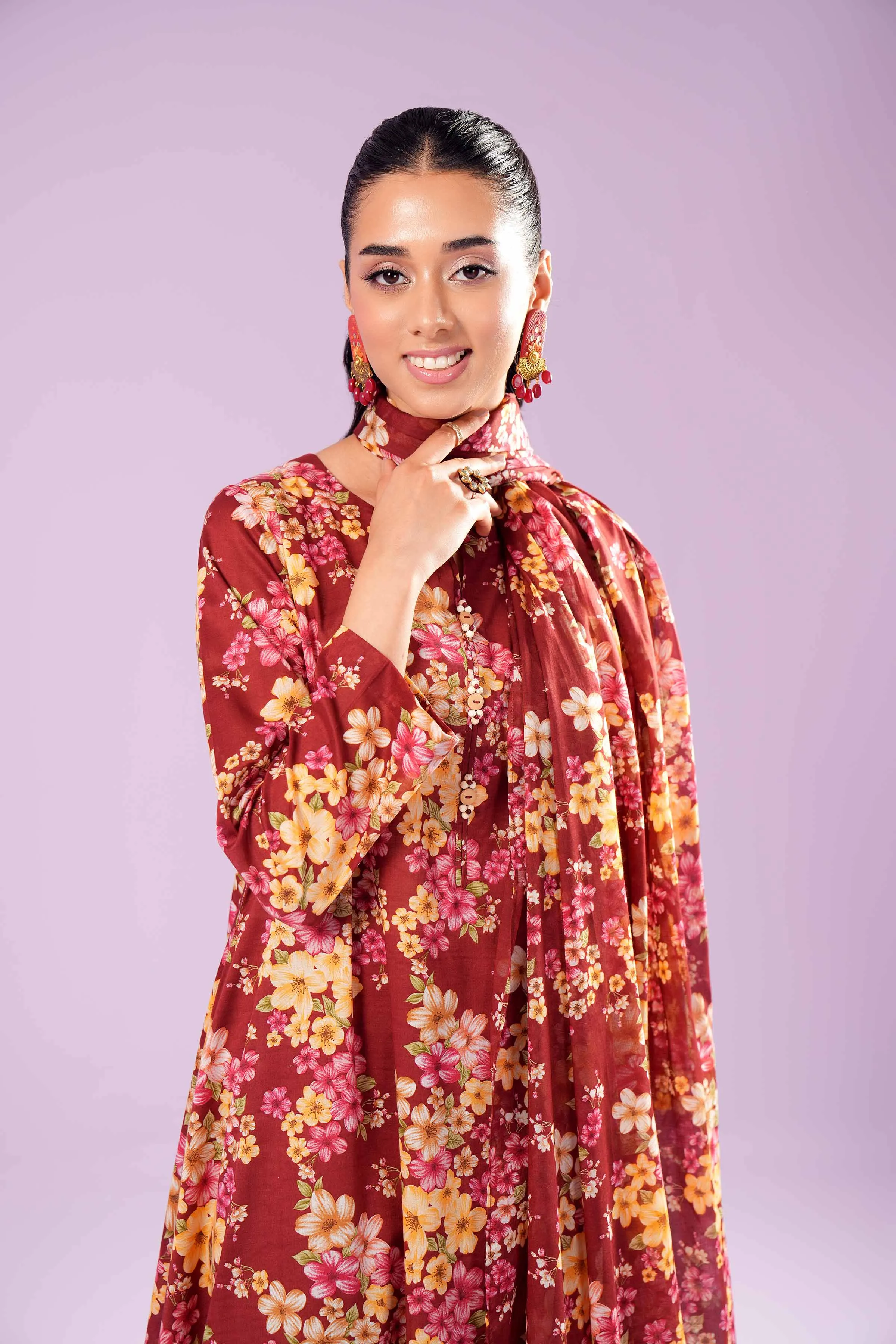 3 Piece - Printed Embroidered Suit - PE24-381