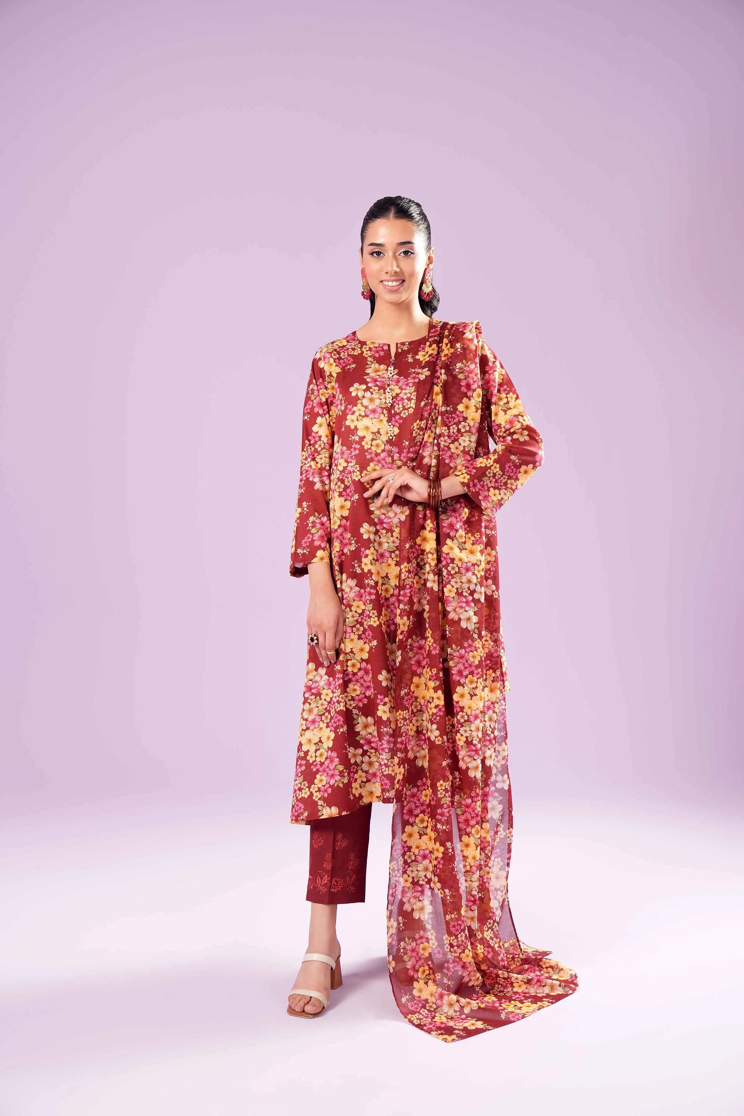3 Piece - Printed Embroidered Suit - PE24-381