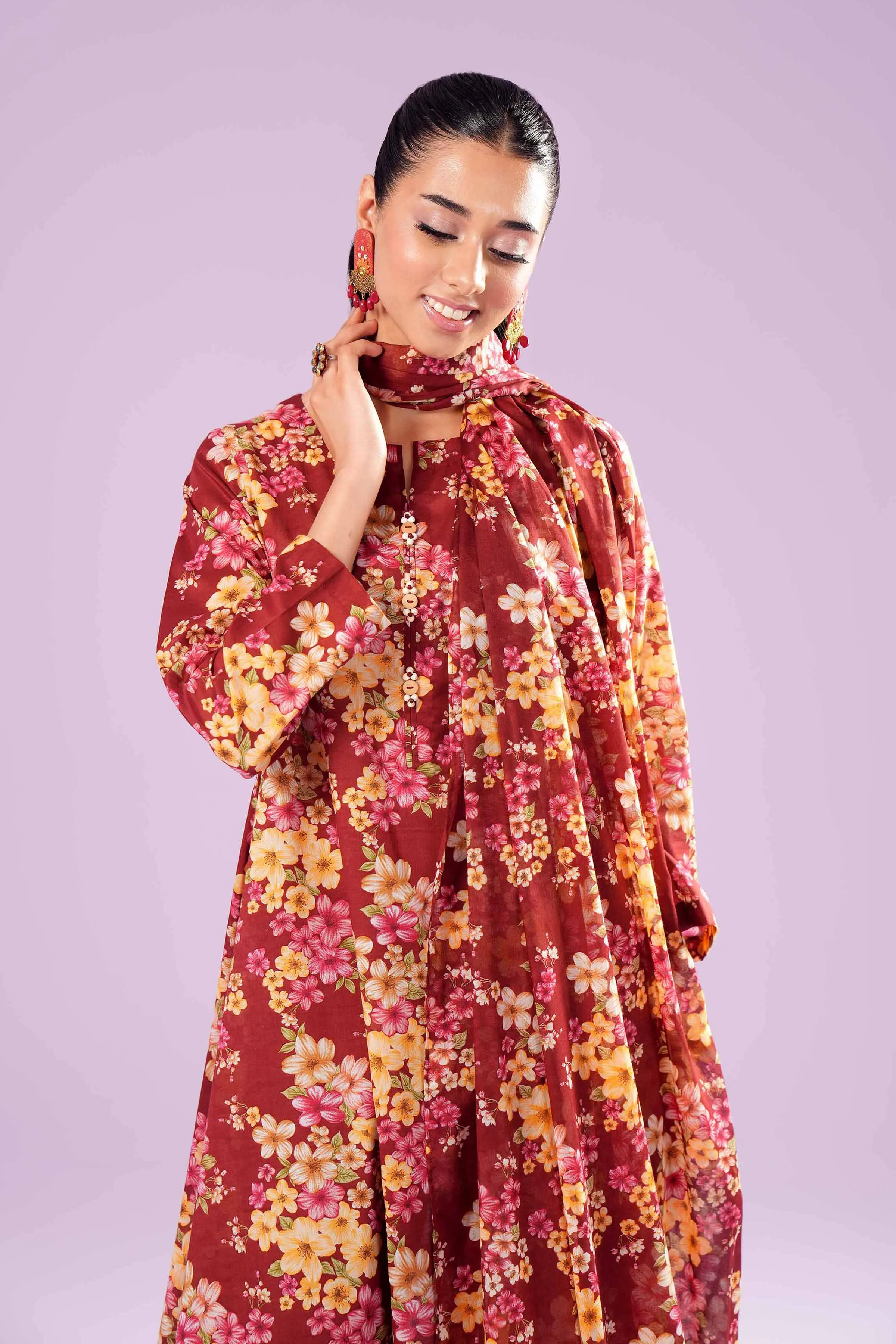 3 Piece - Printed Embroidered Suit - PE24-381
