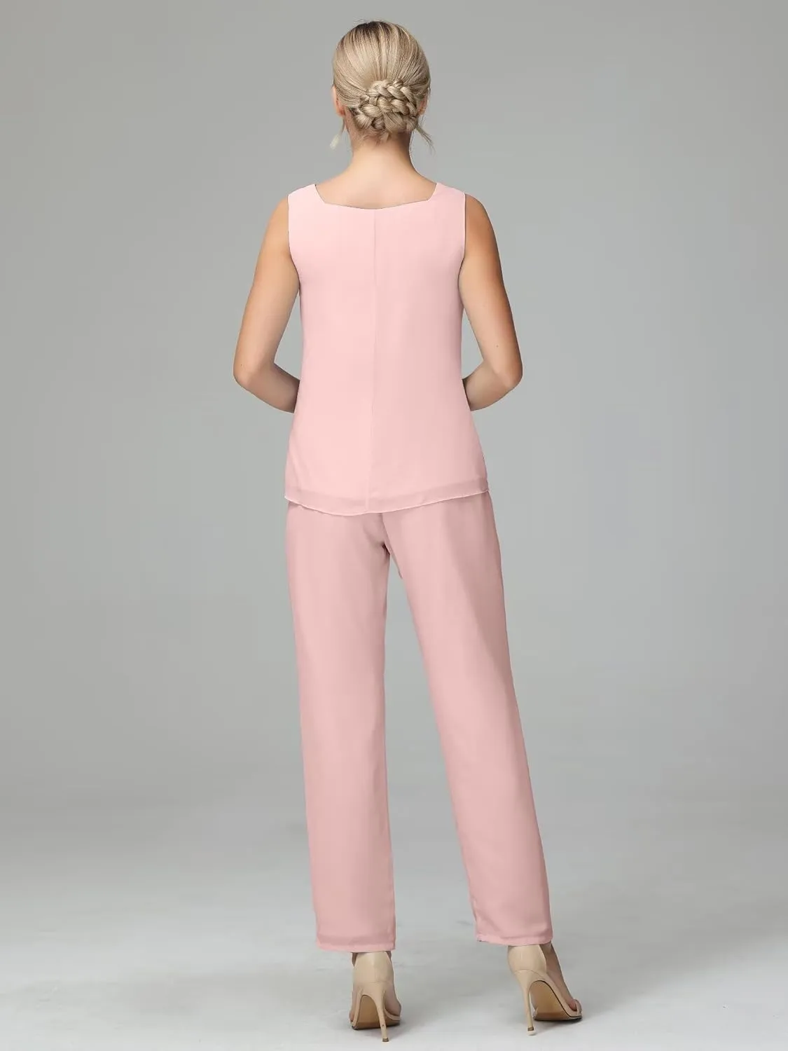 3 Pieces Long Sleeves Mother of The Bride Pants Suits with Jacket Chiffon Formal Evening Dress