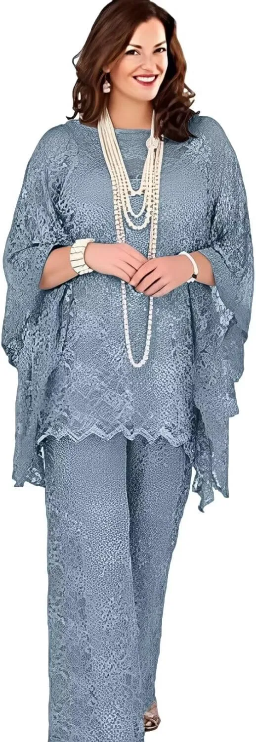 3 Pieces Mother of The Bride Pant Suits Lace Chiffon Wedding Guest Outfit Formal Evening Gown with Jacket