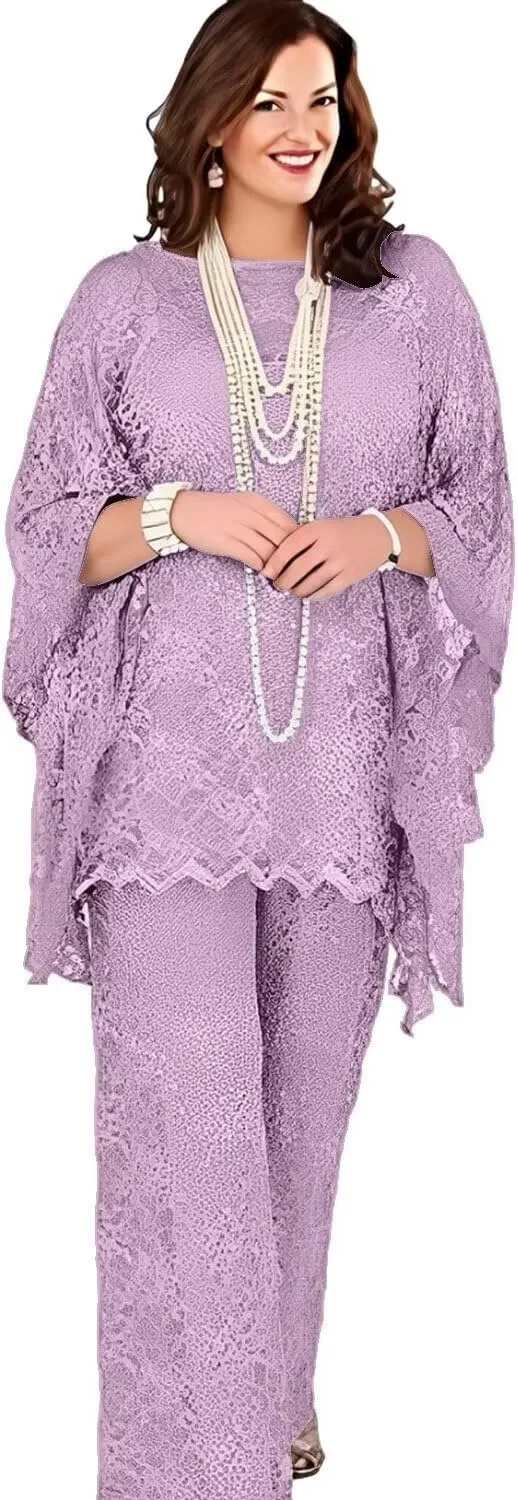 3 Pieces Mother of The Bride Pant Suits Lace Chiffon Wedding Guest Outfit Formal Evening Gown with Jacket