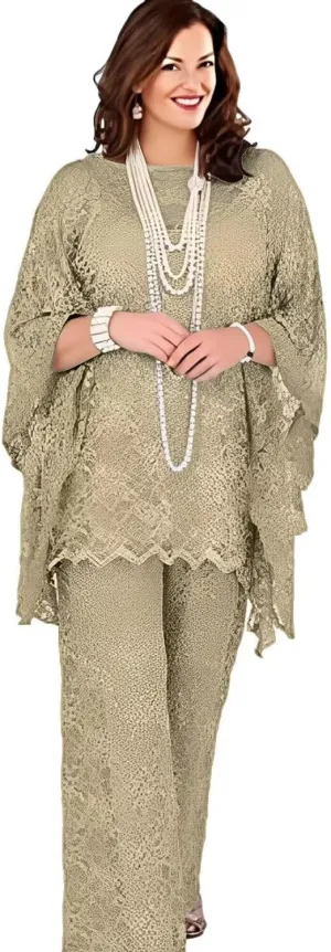 3 Pieces Mother of The Bride Pant Suits Lace Chiffon Wedding Guest Outfit Formal Evening Gown with Jacket