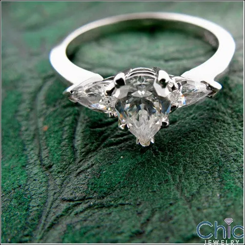 3 Stone 1.25 TCW Pears Cubic Zirconia Cz Ring