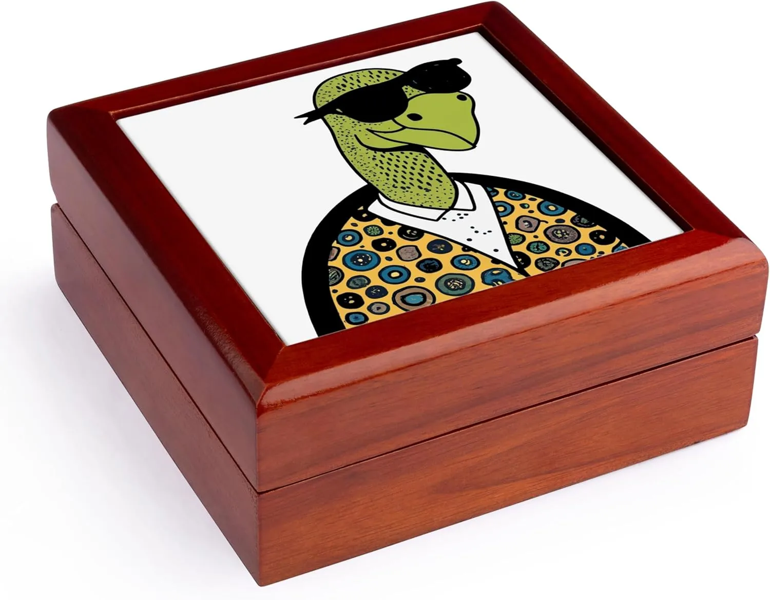 3dRose, Funny Cute Cool Hip Green Turtle wearing Sunglasses Abstract, Jewelry Box 5.5x5.5 inch with 4 inch tile