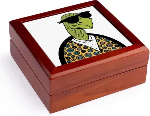 3dRose, Funny Cute Cool Hip Green Turtle wearing Sunglasses Abstract, Jewelry Box 5.5x5.5 inch with 4 inch tile