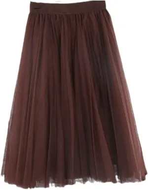 4 Layers Tulle Skirts Women Tulle Skirt Elastic High Waist Pleated Midi Skirt