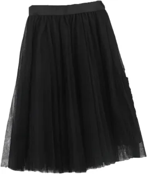 4 Layers Tulle Skirts Women Tulle Skirt Elastic High Waist Pleated Midi Skirt