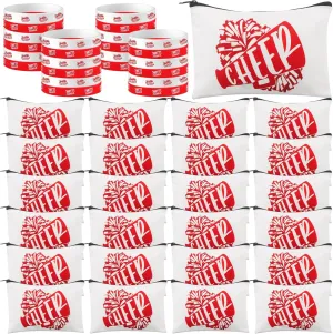 48 Pack Cheerleader Gifts Cheer Stuff Cheer Makeup Bag and Cheer Bracelets Set Funny Love Cheer and Cheer with Love Motivational Silicone Wristband for Cheerleading Team Birthday Friendship Gifts