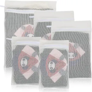 5-Piece Organic Cotton Laundry Bags with Zipper and Hanging Loop, 3 Sizes (S, M, L) Mesh Laundry Bag, Durable Cotton Mesh Laundry Bag for Delicate Underwear and Socks.