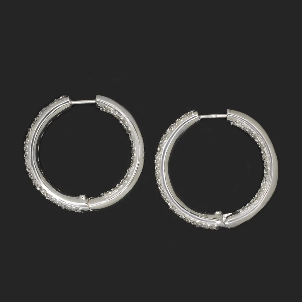 5.25ct NATURAL DIAMOND IN AND OUT HOOP EARRINGS PAVE ROUND CUT 14k WHITE GOLD