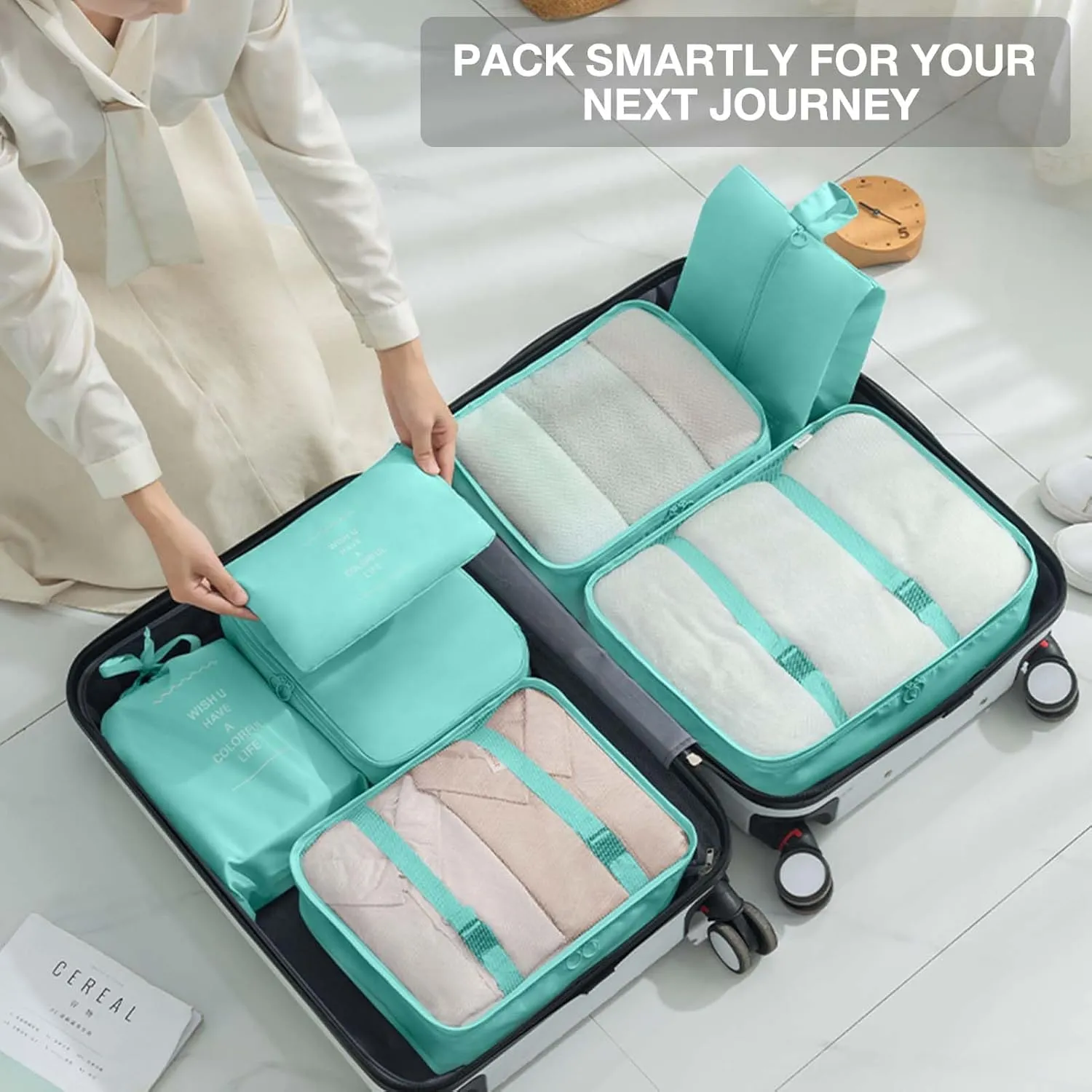 7 Set Packing Cubes for Suitcases,Packing Cube with Shoe, Cosmetics, Clothing, and Accessories Bags Packing Cubes for Travel Luggage Organizer Women Men(Blue)