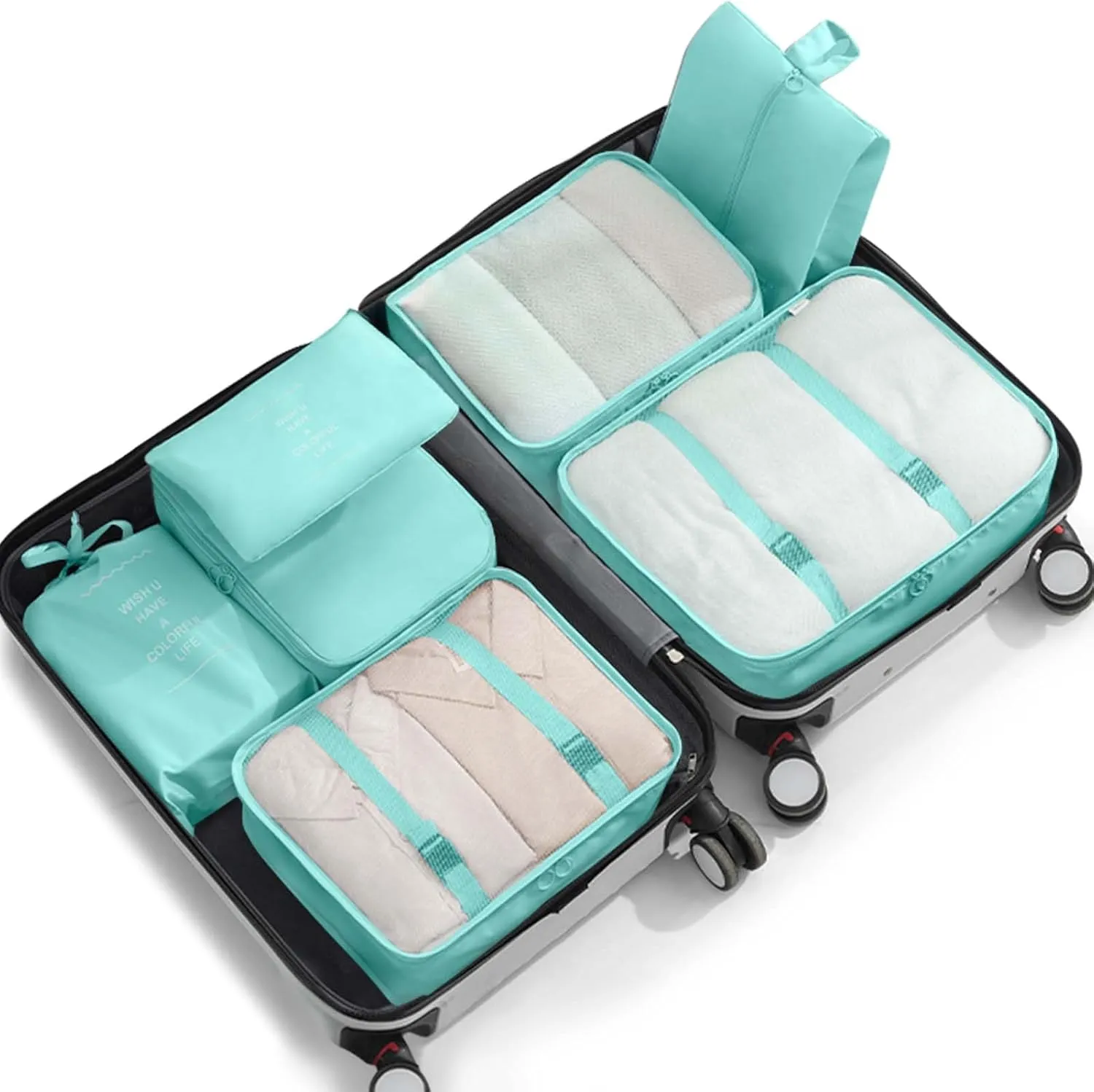 7 Set Packing Cubes for Suitcases,Packing Cube with Shoe, Cosmetics, Clothing, and Accessories Bags Packing Cubes for Travel Luggage Organizer Women Men(Blue)