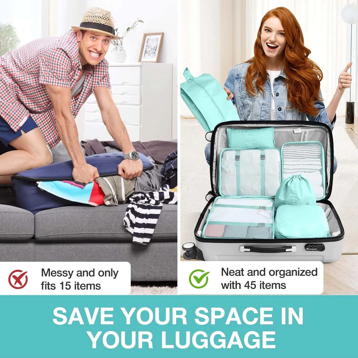 7 Set Packing Cubes for Suitcases,Packing Cube with Shoe, Cosmetics, Clothing, and Accessories Bags Packing Cubes for Travel Luggage Organizer Women Men(Blue)