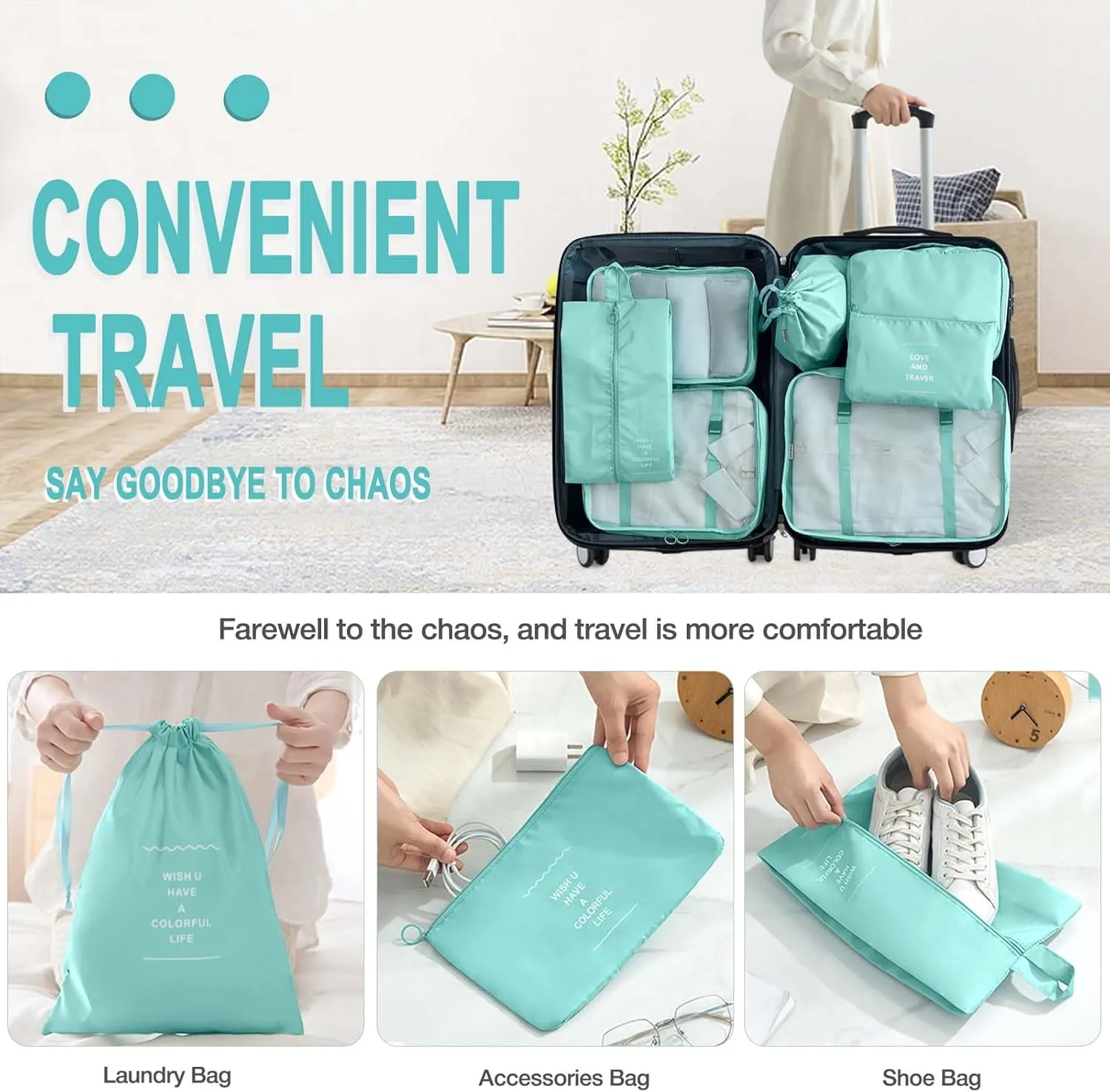 7 Set Packing Cubes for Suitcases,Packing Cube with Shoe, Cosmetics, Clothing, and Accessories Bags Packing Cubes for Travel Luggage Organizer Women Men(Blue)