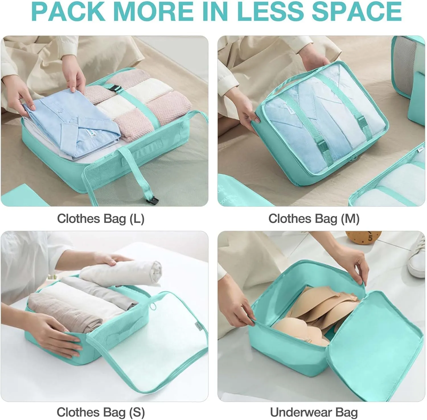 7 Set Packing Cubes for Suitcases,Packing Cube with Shoe, Cosmetics, Clothing, and Accessories Bags Packing Cubes for Travel Luggage Organizer Women Men(Blue)