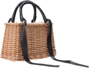 ABOOFAN Wicker Handbag Woven Rattan Storage Basket Top Handles Wedding Flower Girl Baskets Boho Style Beach Bag Straw Tote Retro Summer Clutch Beach Basket Purse Black