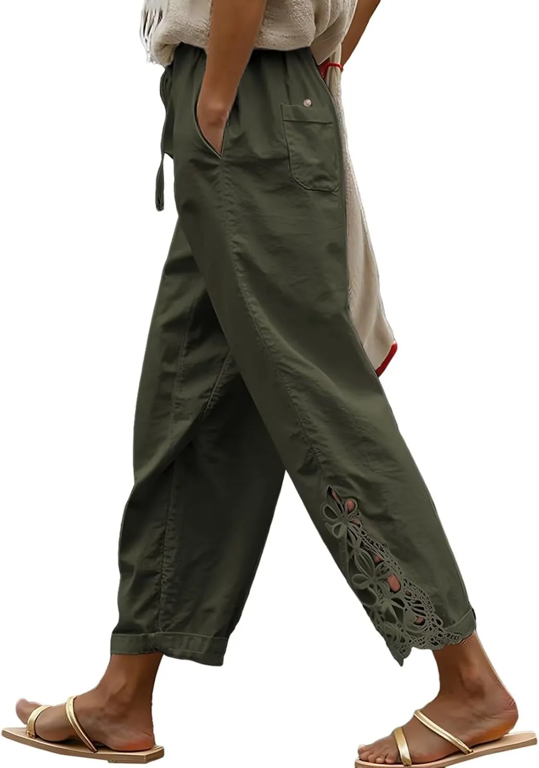 Acelitt Women Casual Lightweight Drawstring Elastic Waist Pants with Pockets, S-XXL