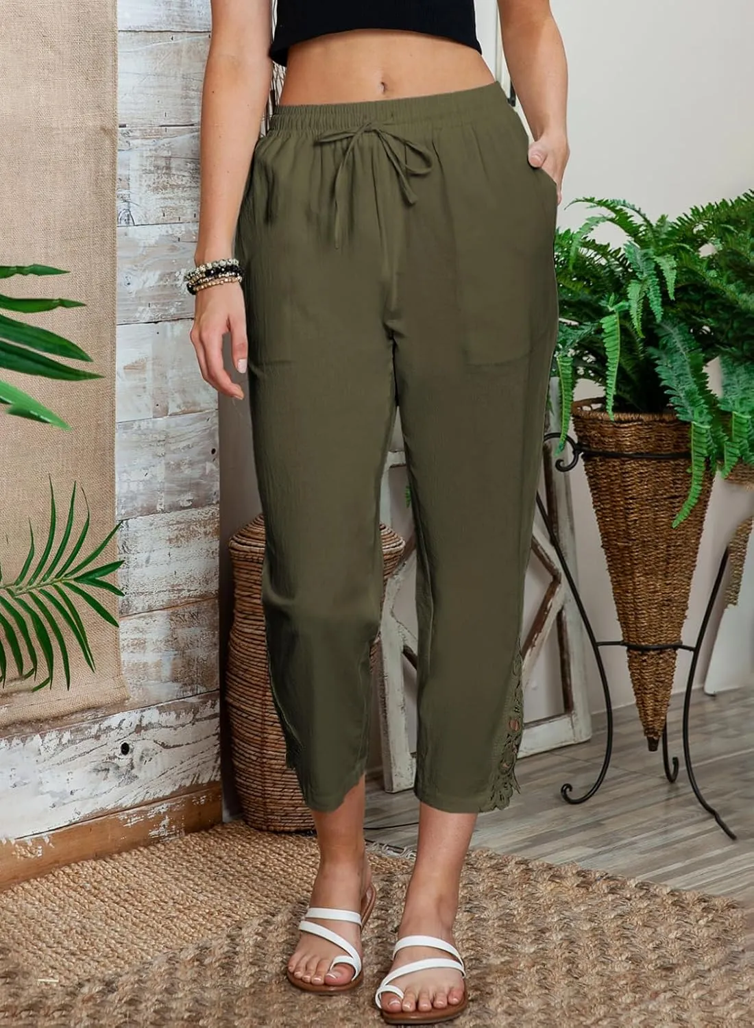 Acelitt Women Casual Lightweight Drawstring Elastic Waist Pants with Pockets, S-XXL