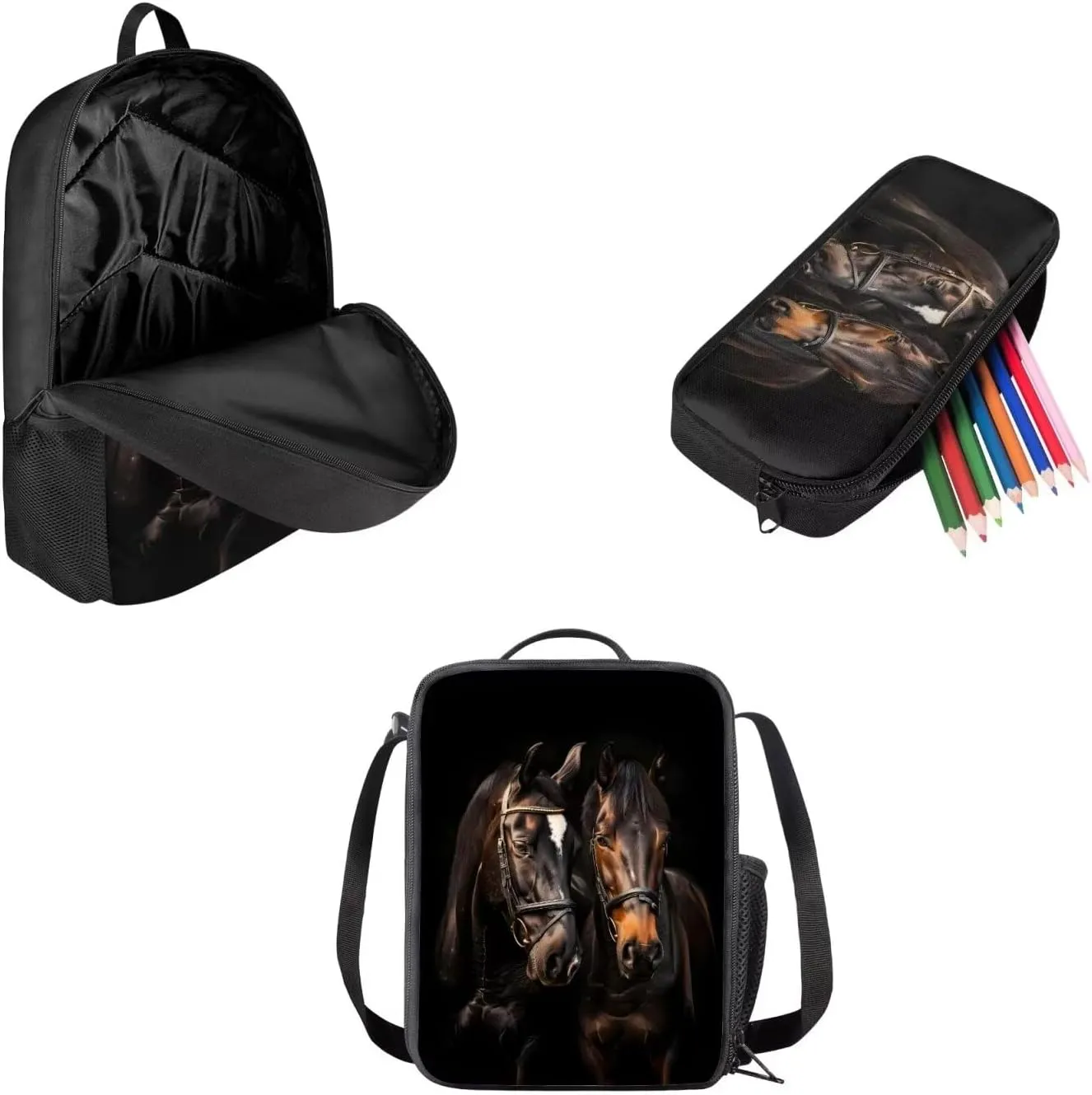 AFPANQZ Kids Backpack 3 Pieces Set Large Capacity School Bags with Heat Insulated Lunch Bags Small Pencil Bags 3 Pack