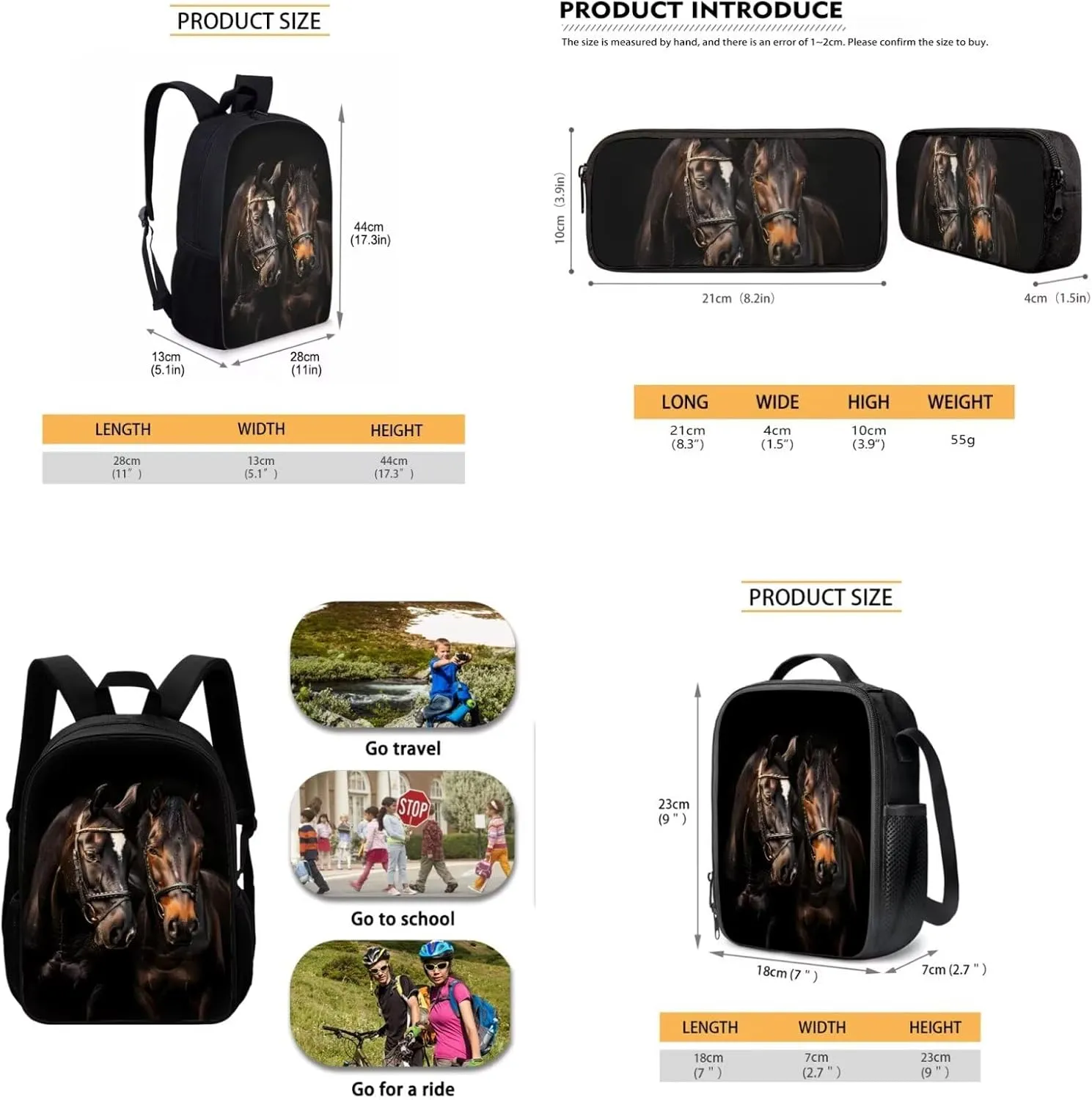 AFPANQZ Kids Backpack 3 Pieces Set Large Capacity School Bags with Heat Insulated Lunch Bags Small Pencil Bags 3 Pack