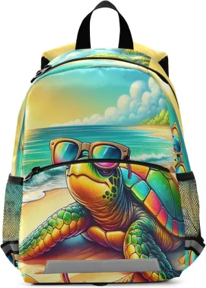 ALAZA Sea Turtle Wearing Sunglasses on Beach Toddler Backpack for Boys Girls Preschool Bag