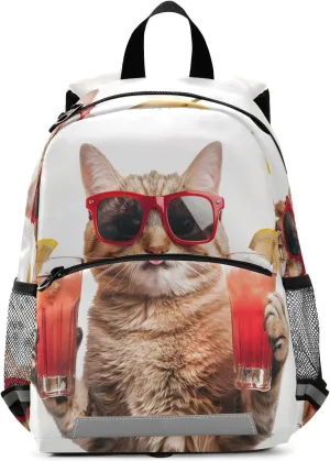 ALAZA Summer Cat with Sunglasses Toddler Backpack for Boys Girls Preschool Bag