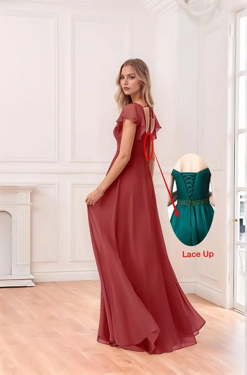 ALFEICE Tiered Ruffles Bridesmaid Dresses for Women 2025 Long Chiffon Formal Evening Gowns V Neck Wedding Guest Dresses