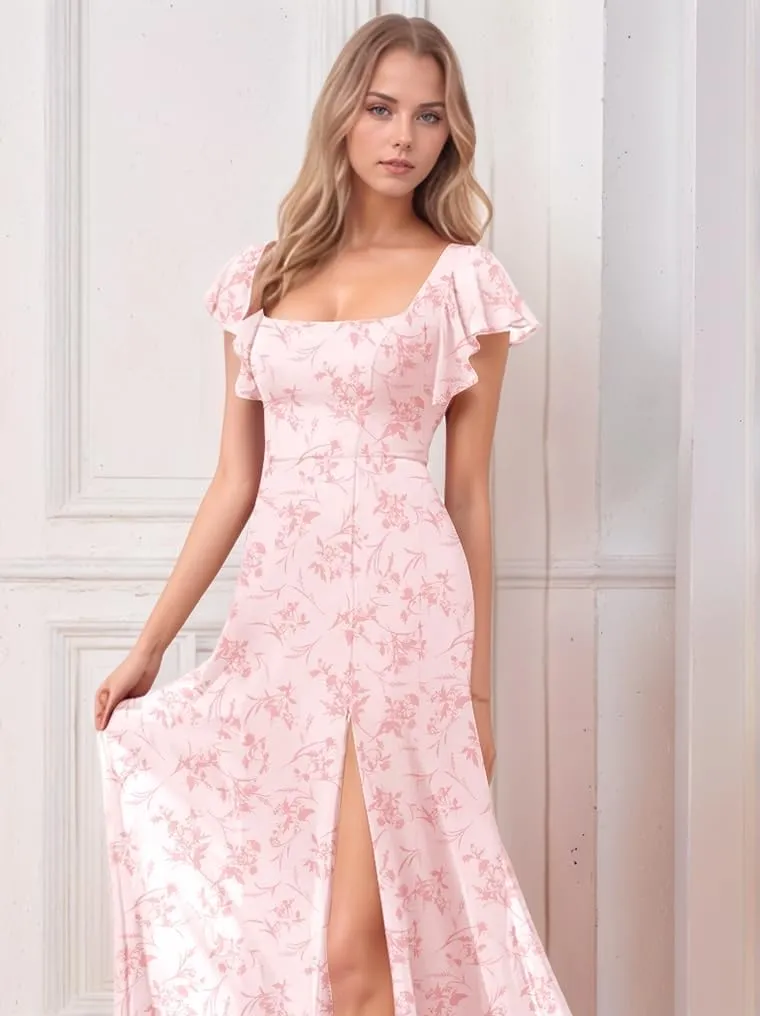 ALFEICE Tiered Ruffles Bridesmaid Dresses for Women 2025 Long Chiffon Formal Evening Gowns V Neck Wedding Guest Dresses