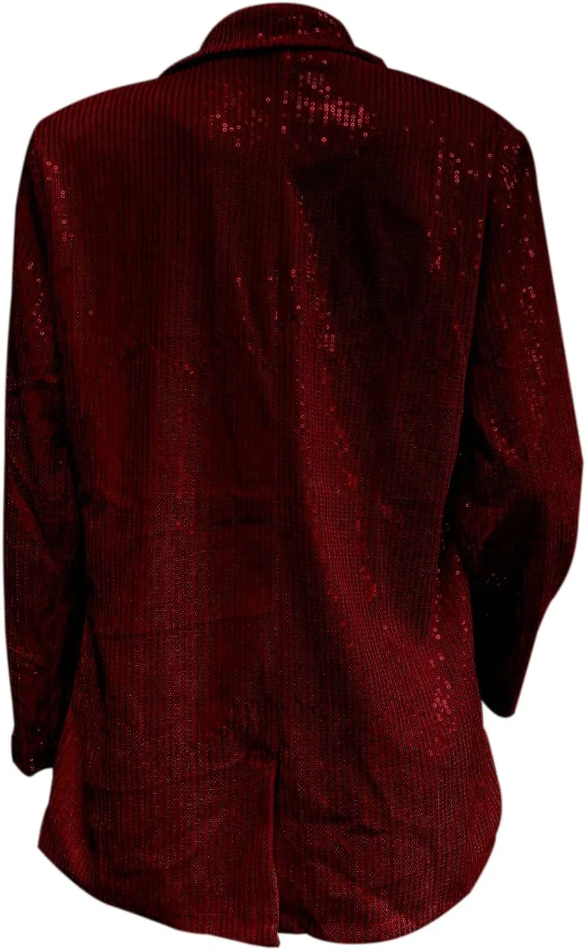 ALLUMK Women Evening Bling Sequin Jacket Open Front Work Blazer Long Sleeve Laple Cardigan Coat