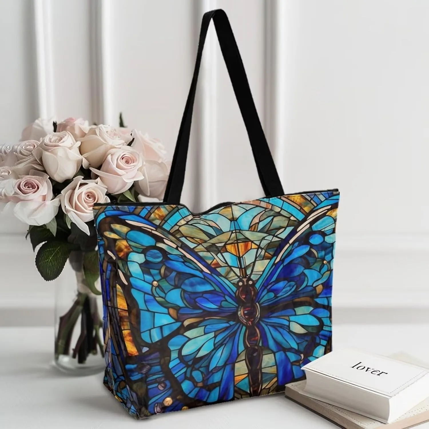 American Flag Eco-Friendly Paper Tote Bag, Ethnic Tribal Reusable Handbag Adorable Dog Animal Tote Bag for Women