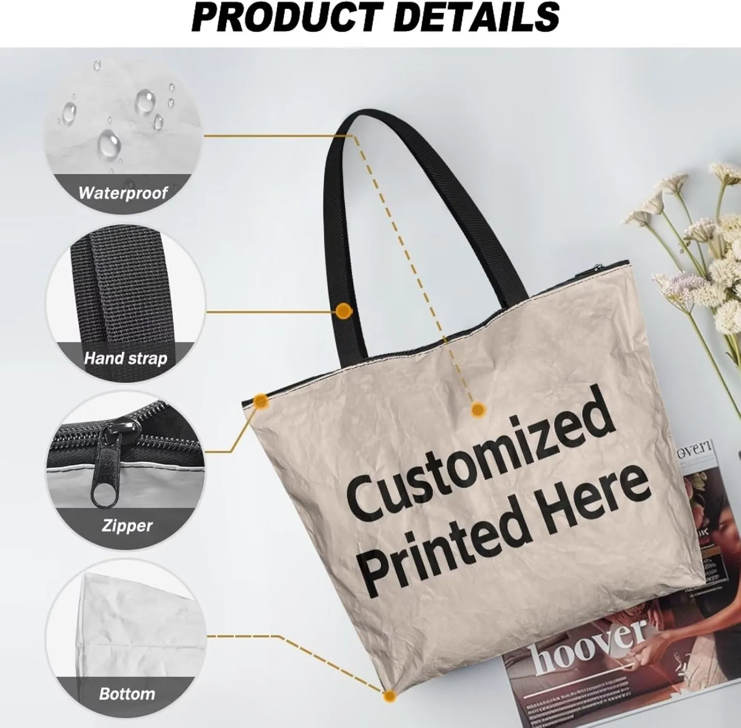 American Flag Eco-Friendly Paper Tote Bag, Ethnic Tribal Reusable Handbag Adorable Dog Animal Tote Bag for Women