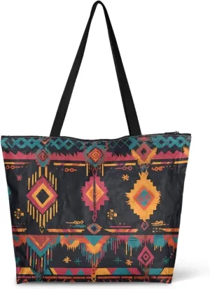 American Flag Eco-Friendly Paper Tote Bag, Ethnic Tribal Reusable Handbag Adorable Dog Animal Tote Bag for Women