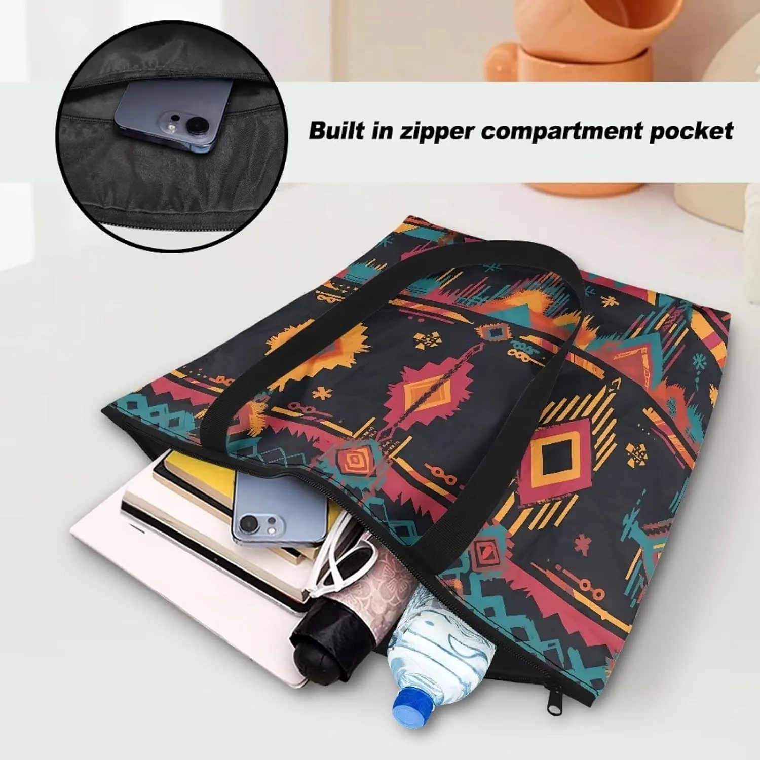 American Flag Eco-Friendly Paper Tote Bag, Ethnic Tribal Reusable Handbag Adorable Dog Animal Tote Bag for Women