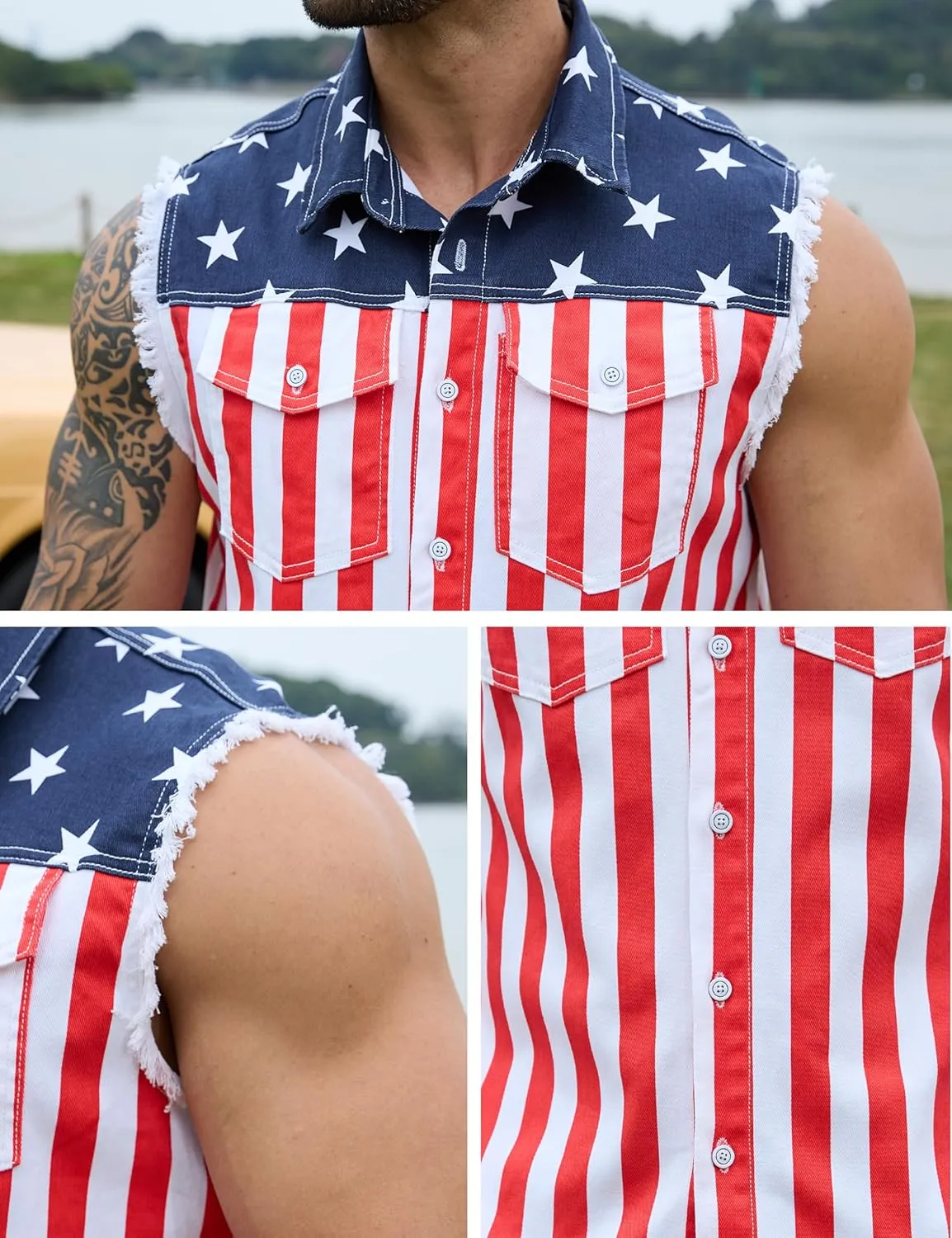 American Flag Mens Vest,4th of July Cape,USA Sunglasses,Patriotic Socks,4 Pcs for Independence Labor Day
