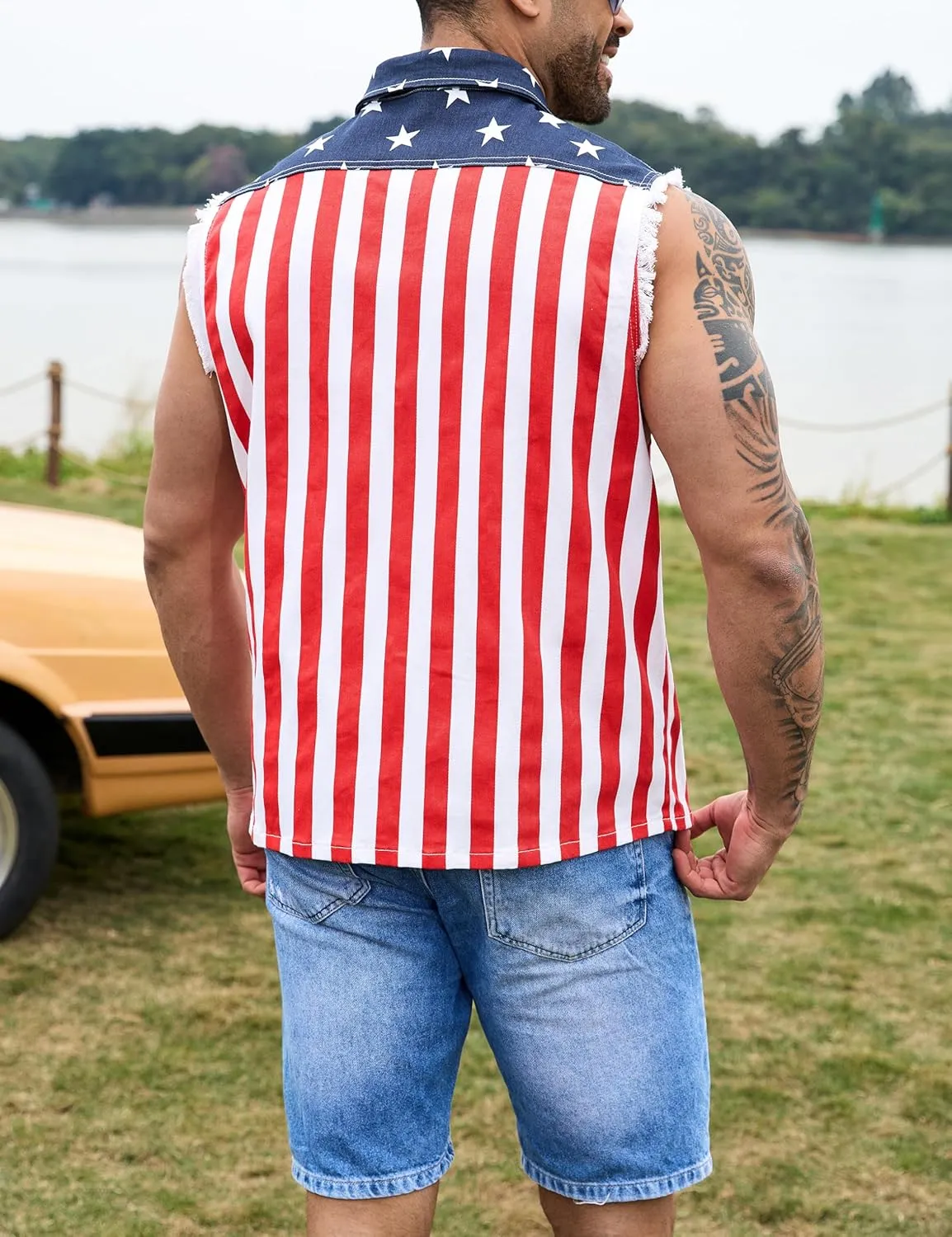 American Flag Mens Vest,4th of July Cape,USA Sunglasses,Patriotic Socks,4 Pcs for Independence Labor Day