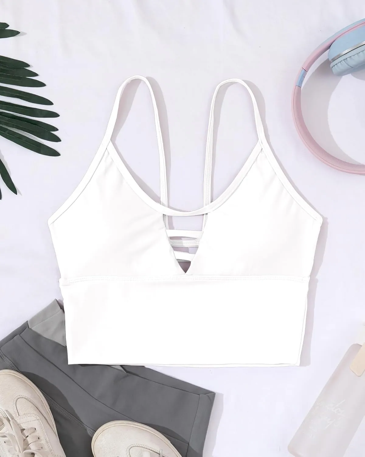AngiMelo Sports Bras for Women High Support Longline Strappy Workout Tank Tops Built in Bra Padded Crop Yoga Top