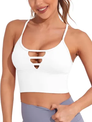 AngiMelo Sports Bras for Women High Support Longline Strappy Workout Tank Tops Built in Bra Padded Crop Yoga Top