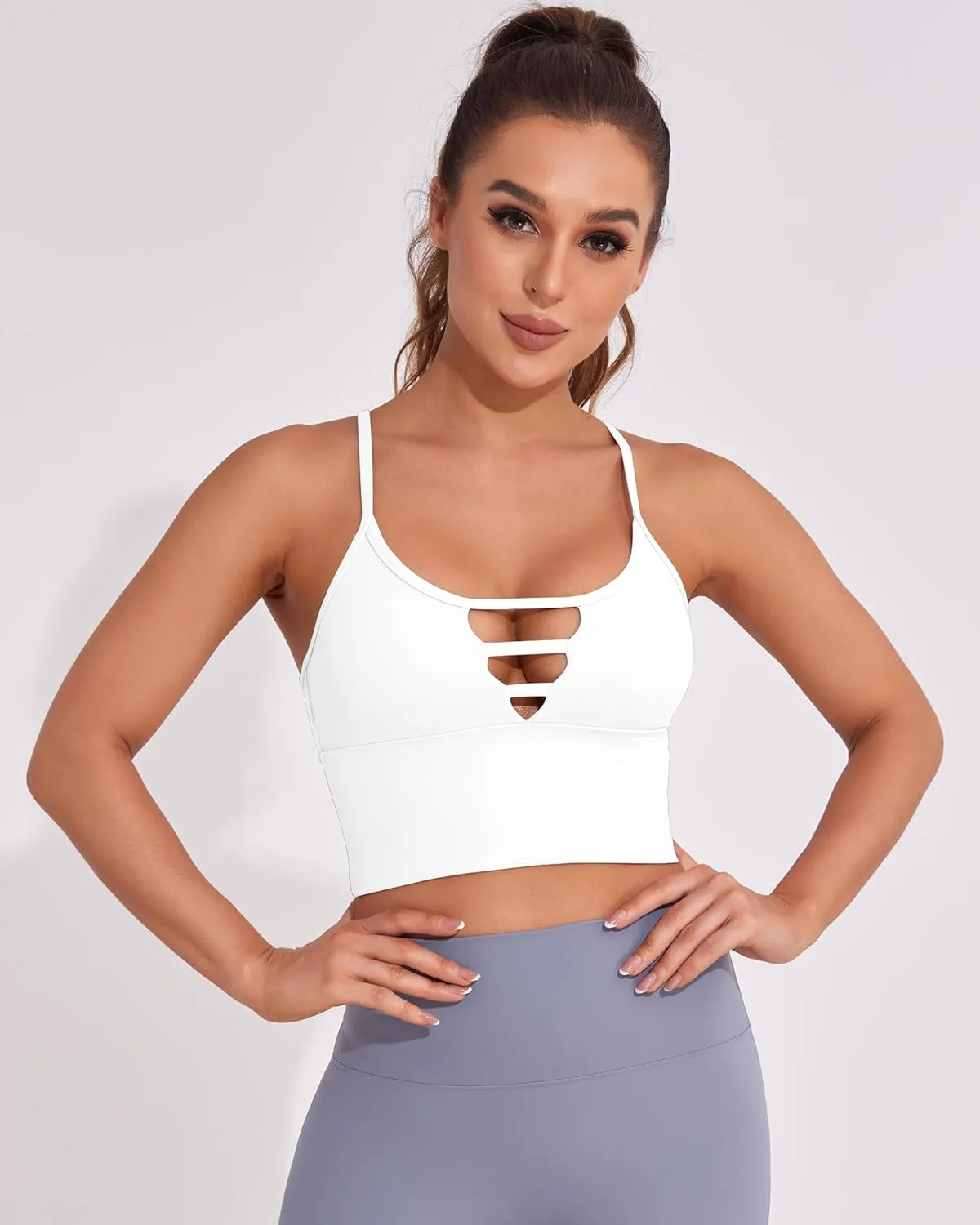 AngiMelo Sports Bras for Women High Support Longline Strappy Workout Tank Tops Built in Bra Padded Crop Yoga Top