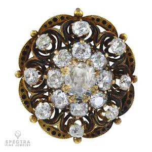 Antique 18K Yellow Gold Brooch with 2.0ct. Center Diamond