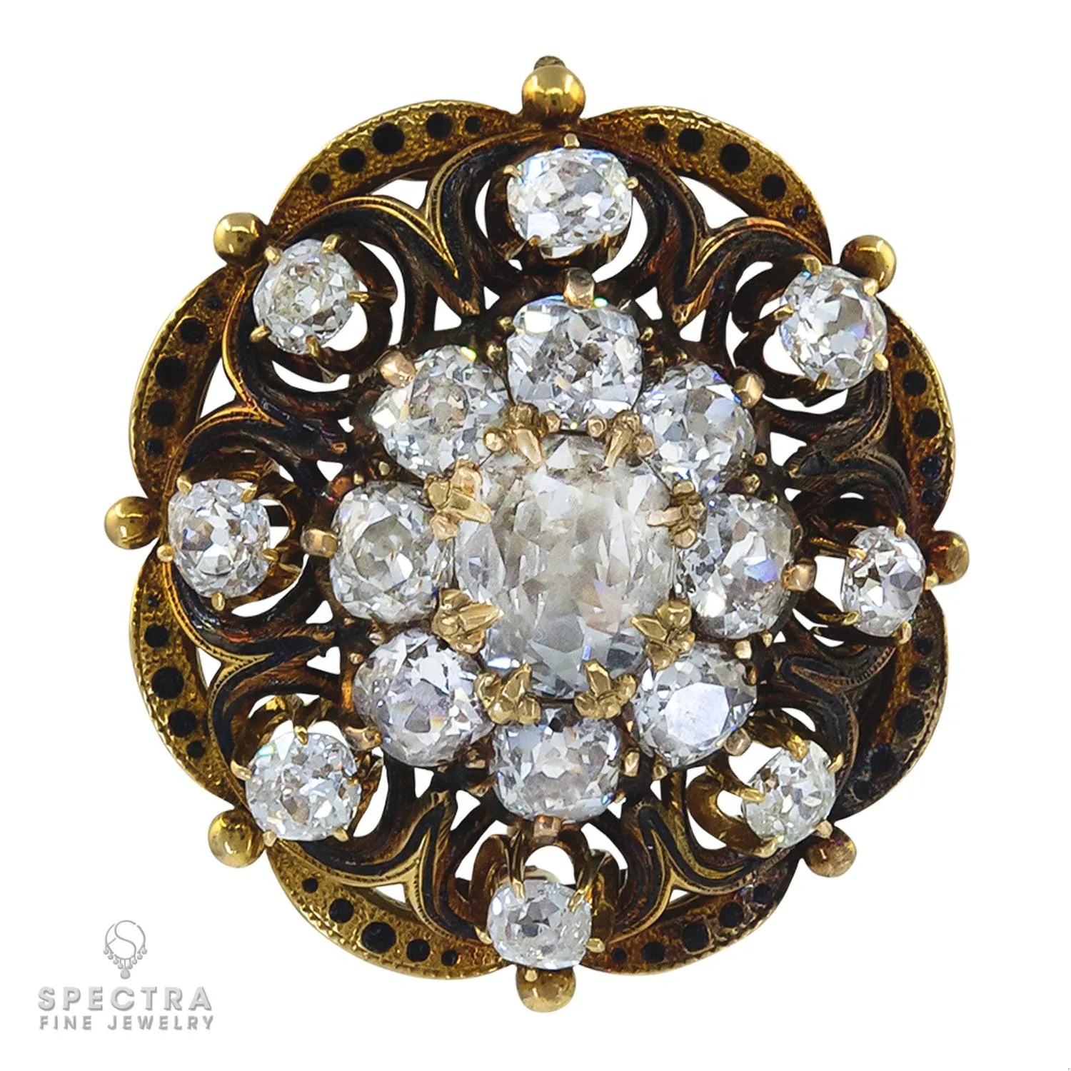 Antique 18K Yellow Gold Brooch with 2.0ct. Center Diamond