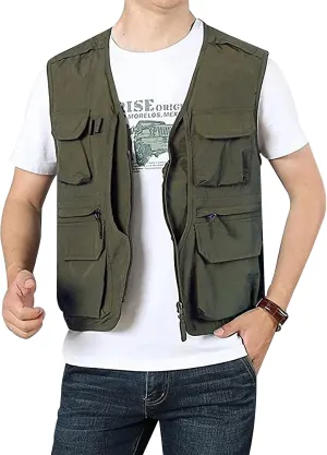 Arssm Men's Fishing Vest Outdoor Cargo Safari Hiking Travel Casual Lightweight Utility Vest With Pockets