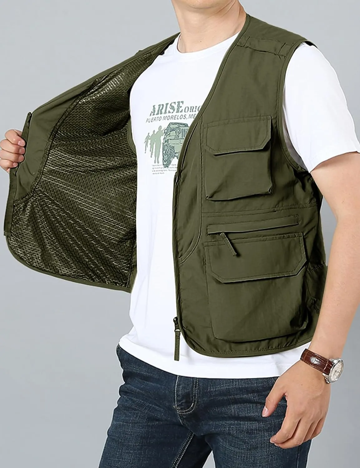 Arssm Men's Fishing Vest Outdoor Cargo Safari Hiking Travel Casual Lightweight Utility Vest With Pockets