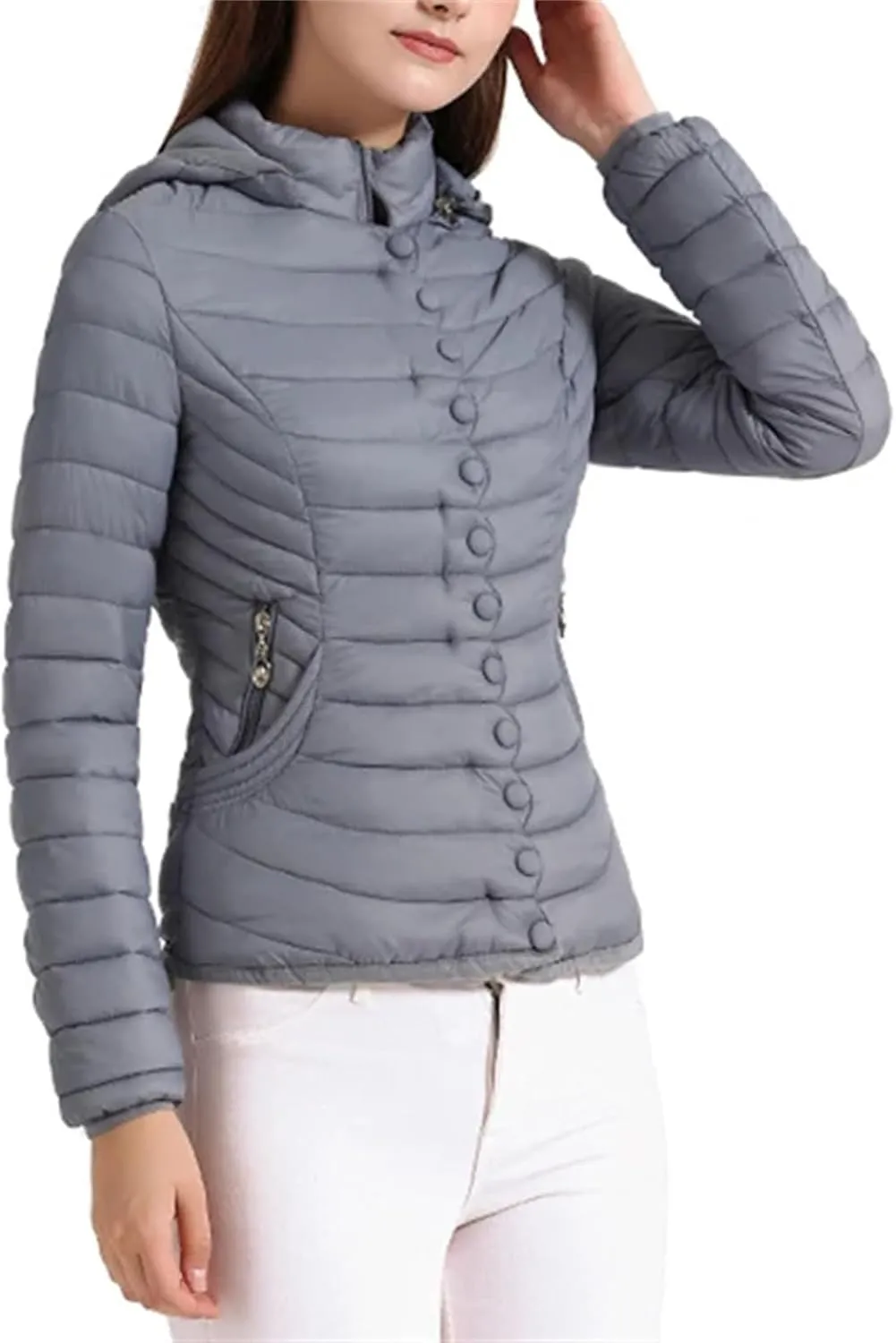 Autumn Winter Women Padded Puffer Jacket Down Coat Female Soild Color Warm Cotton Clothes Lightweight Outwear